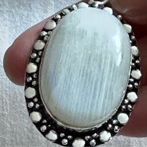 Rainbow Moonstone Oval Pendant Necklace - Iridescent White with Silver Bezel